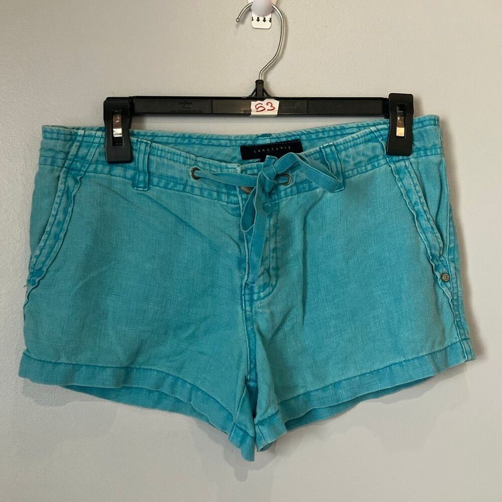 Sanctuary 100% Linen Mid-rise Baby Blue Drawstring Shorts size 26 #780